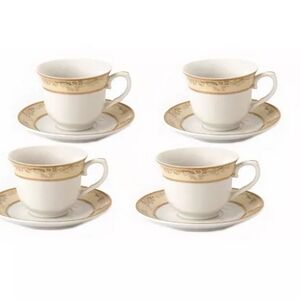 LORREN HOME TRENDS Floral 8 Piece 8oz Tea or Coffee Cup and Saucer Set, Service